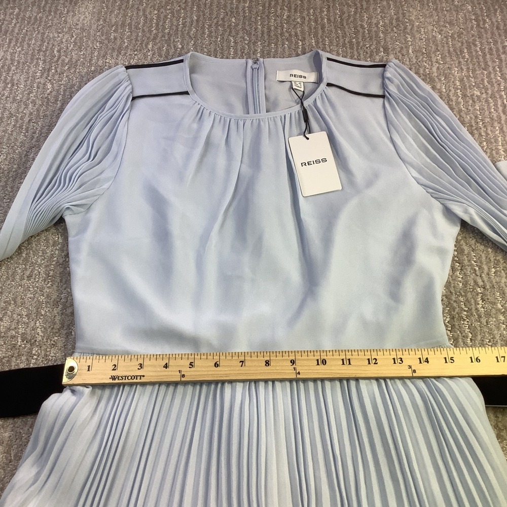 Reiss Tori Color Block Pleated Midi Dress Blue Navy Long Sleeve Belted US 8 NWT‎ - Picture 16 of 16